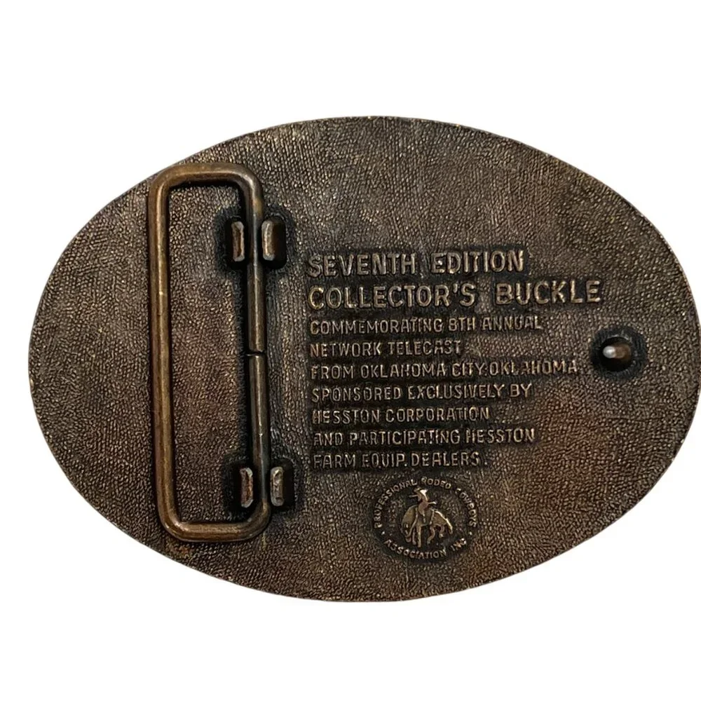 Vintage 1981 Brass Hesston National Finals Rodeo 7th Edition Belt Buckle - Picture 3 of 4